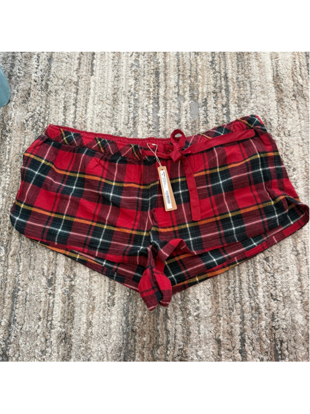 SKIMS Flannel Drawstring Shorts Brick Holiday Plaid Size XL SKU718